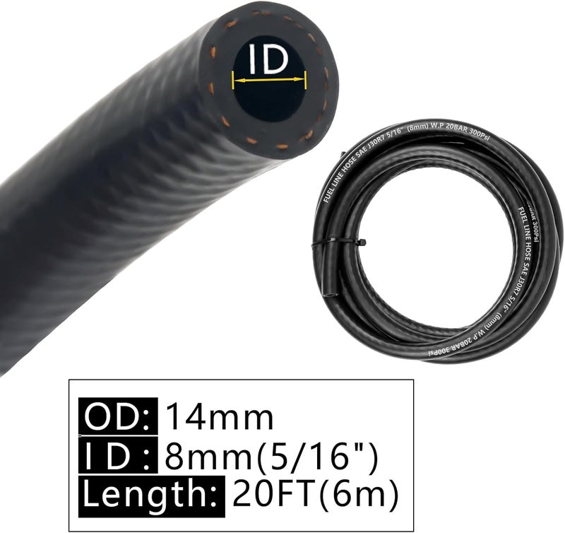 MSLANE Fuel Line Hose 5/16" ID 20FT With 5CS Clamps, High Performance 300PSI, Push Lock Reinforced Rubber NBR Automotive Fuel Line For Lawn Mowers/Cultivator/ATV's Tractors And Other Small Engine Equipment - Image 2